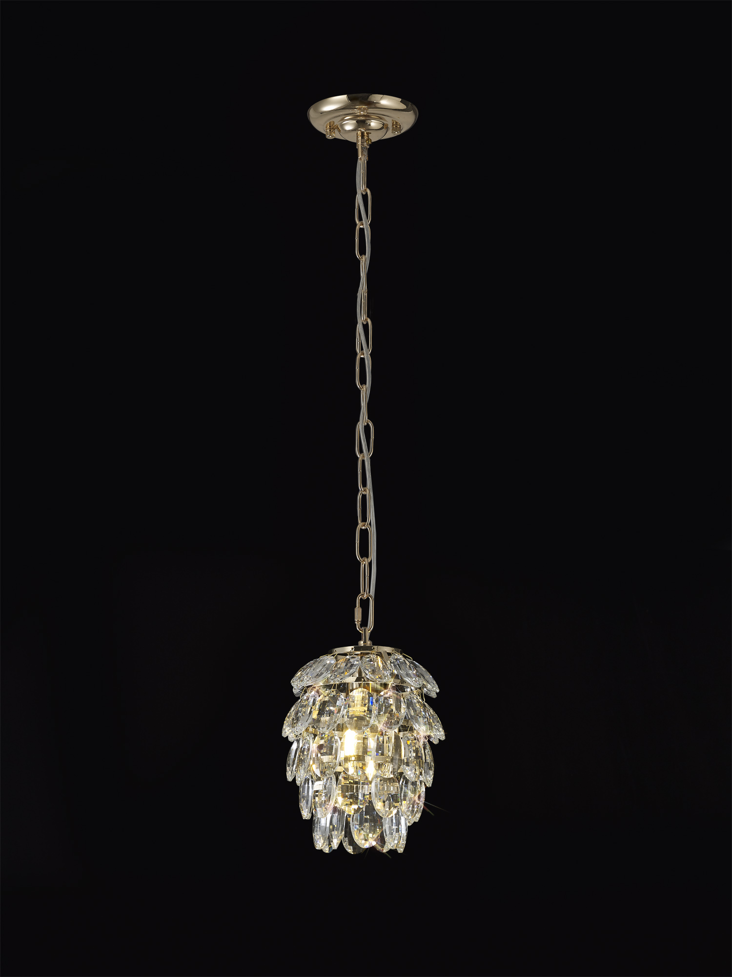 Coniston French Gold Crystal Ceiling Lights Diyas Single Crystal Pendants